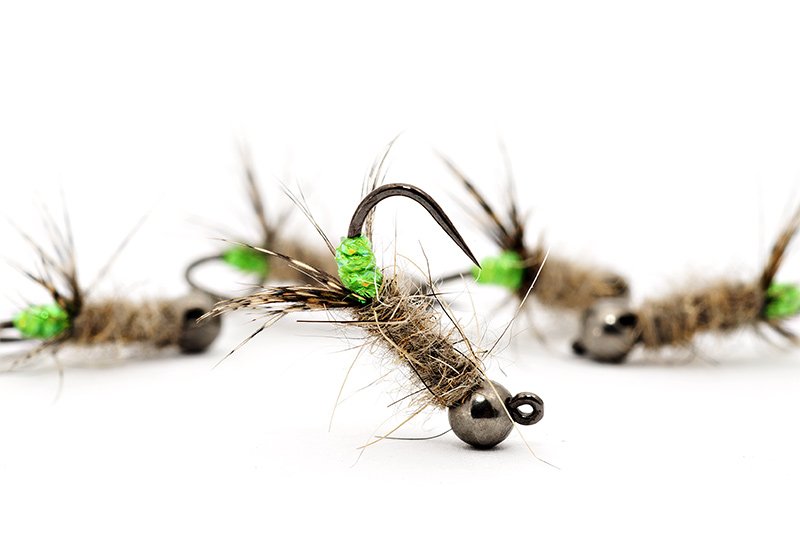 Details about   Peeping Caddis Nymph Trout Flies with Black Tungsten bead x3 
